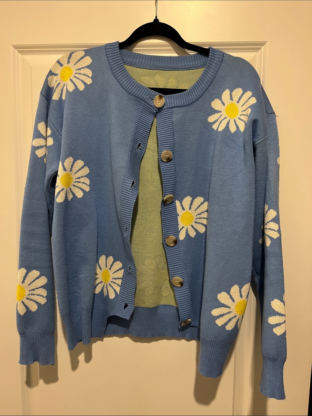 Blue Daisy Button-Up Sweater Cardigan